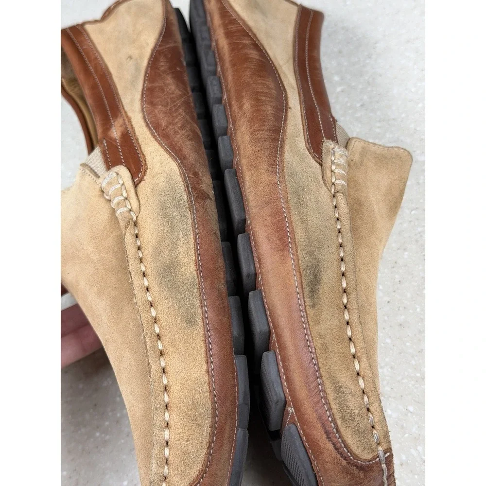 OVERLAND‎ Marco Suede & Leather Moccasin Shoes Khaki Cognac Sz 46 US 12?
